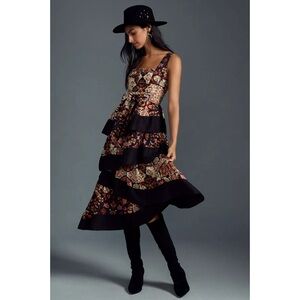 Anthropologie Black and Multicolor Midi Dress
